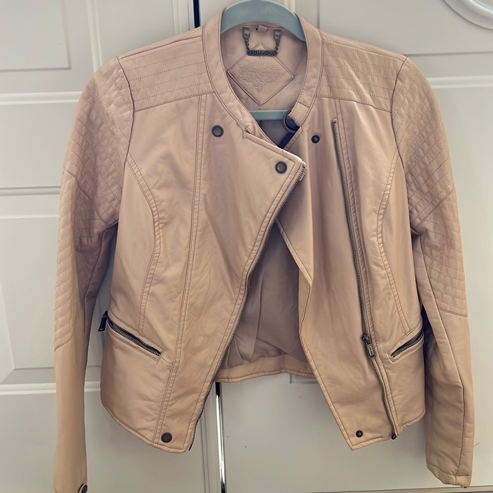 Leather jacket tan with zippers and buttons